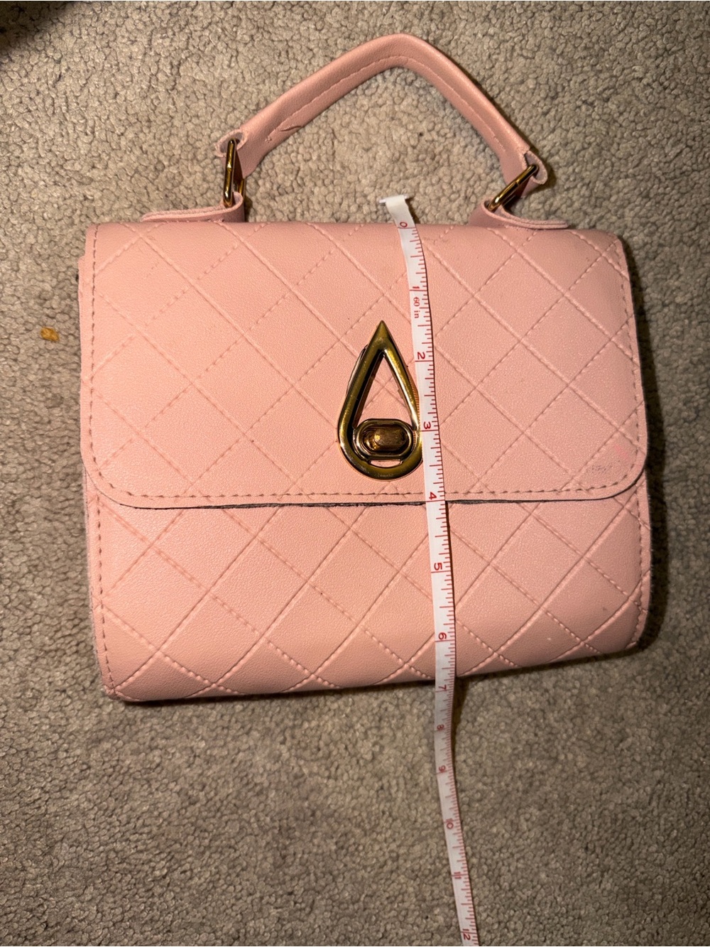 Blush Pink Quilted Top Handle Mini Purse Gold Tone - Picture 10 of 11